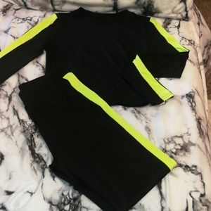 Contrast neon striped top & high-rise legging set